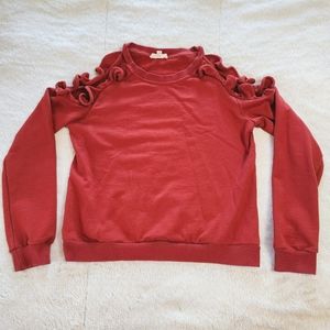Promesa Size Large Cold Shoulder Ruffle Crew Neck Sweater